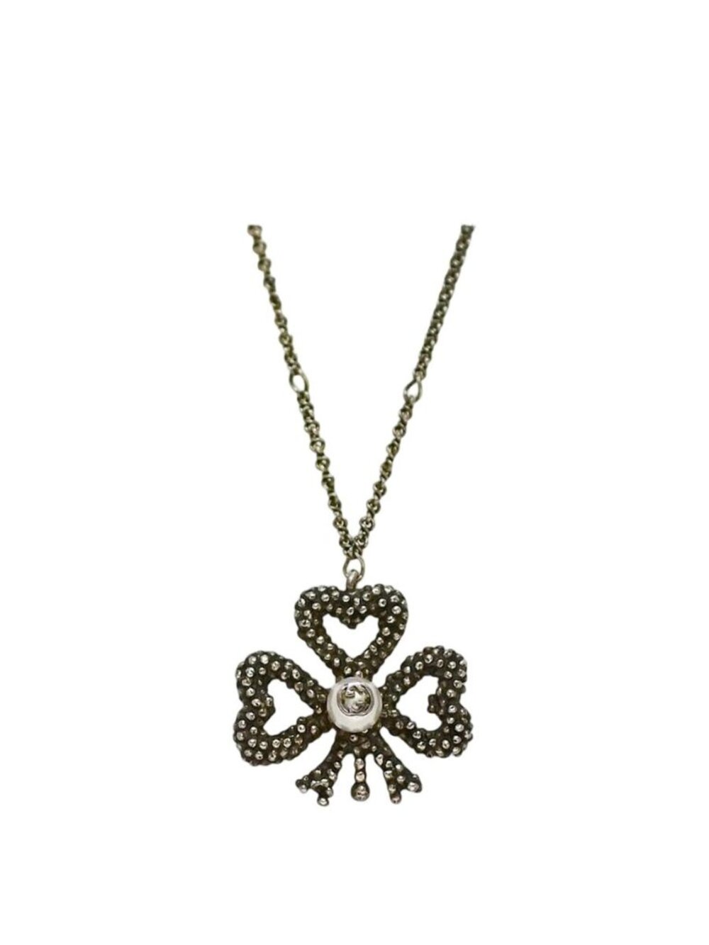 Gucci Necklace Silver Interlocking Clover 925 Sterling Faux Pearl - Picture 1 of 10